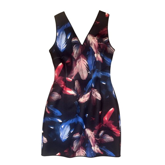 WHBM White House Black Market Dress Black Feather Print Scuba Mini Dress Size 6 - Picture 4 of 13